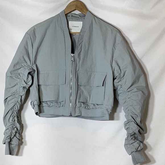 ANTHROPOLOGIE Spring Gray Runched Bomber Jacket Size XXS - Picture 2 of 10